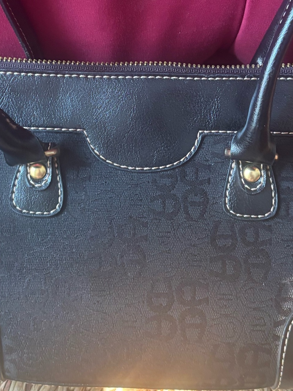 Etienne Aigner Black Logo-Print Shoulder Tote with Gold Hardware - Picture 4 of 8